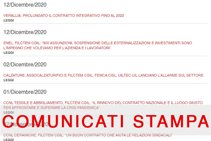Comunicati stampa Filctem